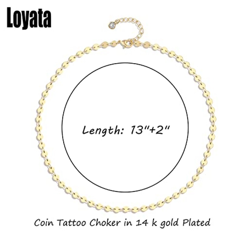 LOYATA 14K 골드 도금 초커 목걸이, 보헤미아 스팽글 동전 CZ 악마의 눈 Hamsa 핸드 목걸이가있는 섬세한 체인 목걸이 여성용