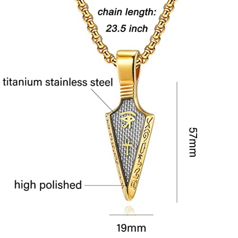 Nylry 호루스 목걸이의 눈 남자를위한 화살촉 목걸이 티타늄 스테인레스 스틸 Ankh 크로스 목걸이 골드 스피어 펜던트 목걸이 보호 여성을위한 고대 이집트 보석 선물