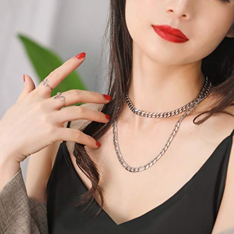 ChainsHouse 남자 여자 체인 쿠바 목걸이, 3mm/4mm/6mm/9mm/13mm 와이드 스테인레스 스틸/블랙 메탈/18K 골드 도금 트위스트 로프/Spiga/밀/커브 링크 목걸이, 14 