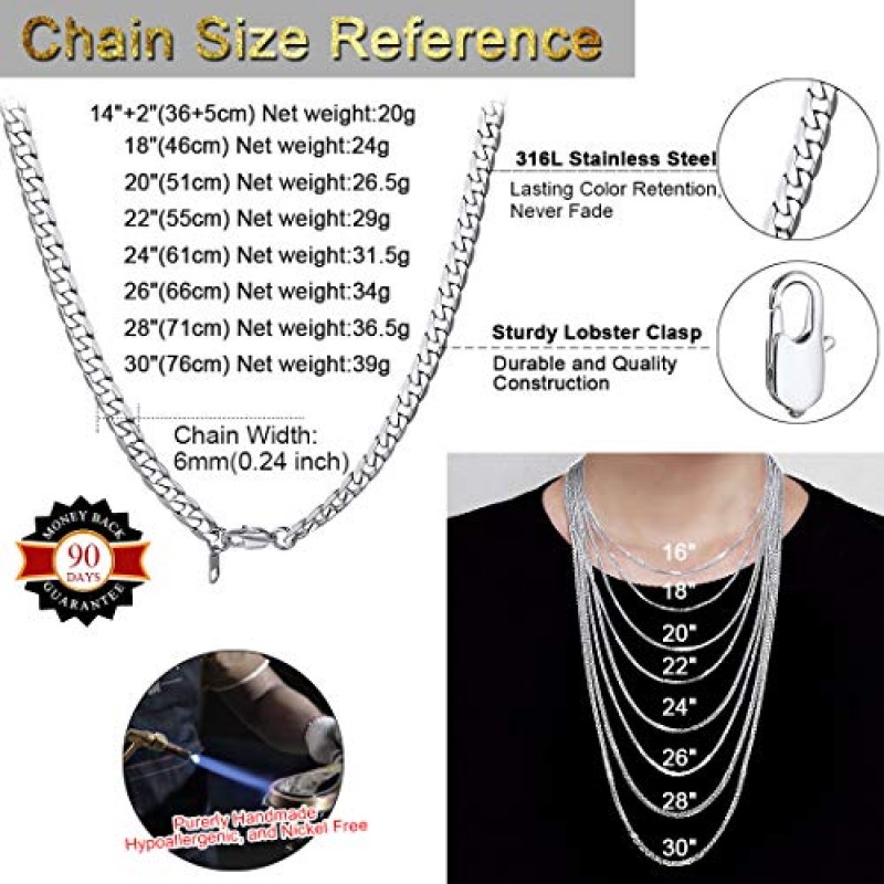 ChainsHouse 남자 여자 체인 쿠바 목걸이, 3mm/4mm/6mm/9mm/13mm 와이드 스테인레스 스틸/블랙 메탈/18K 골드 도금 트위스트 로프/Spiga/밀/커브 링크 목걸이, 14 