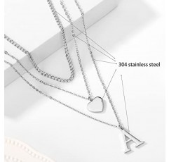 Junyuerly 실버 이니셜 사랑 펜던트 목걸이 남성 여성을위한 스테인레스 스틸 계층화 된 편지 하트 초커