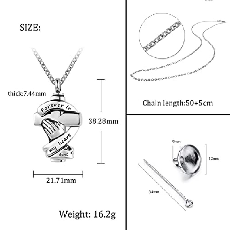 YSAHan 기도 손 십자가 Urn 목걸이 유골 화장 기념 스테인레스 스틸 Keepsake 펜던트 쥬얼리 영원히 여성 남성을위한 내 마음에