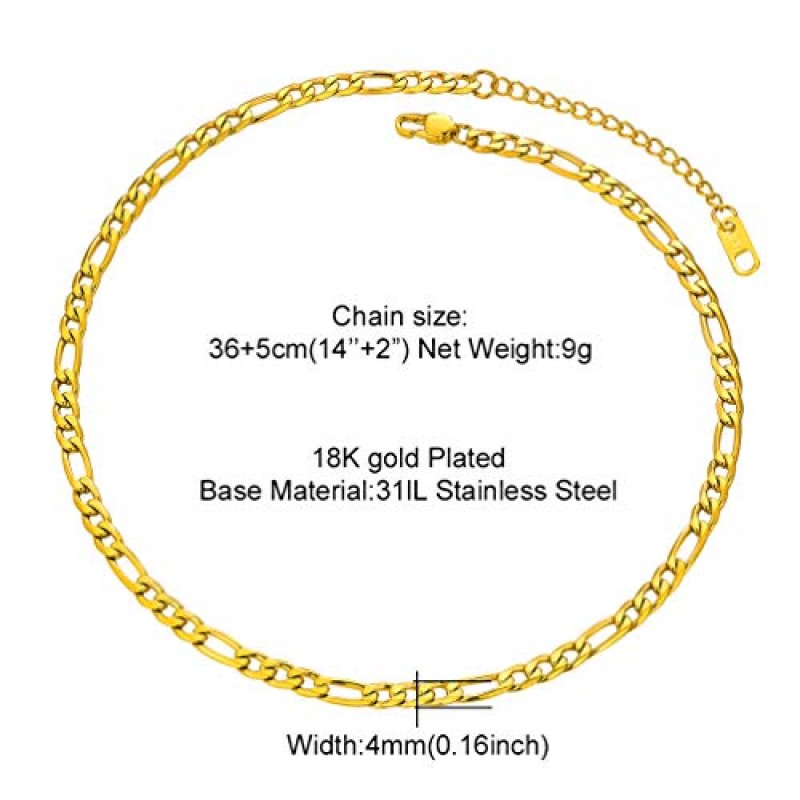 남성/여성용 PROSTEEL 316L 스테인레스 스틸 피가로 체인 목걸이, 블랙/18K 리얼 골드 도금, 4mm ~ 13mm, 14인치 ~ 30인치, 선물 상자 제공