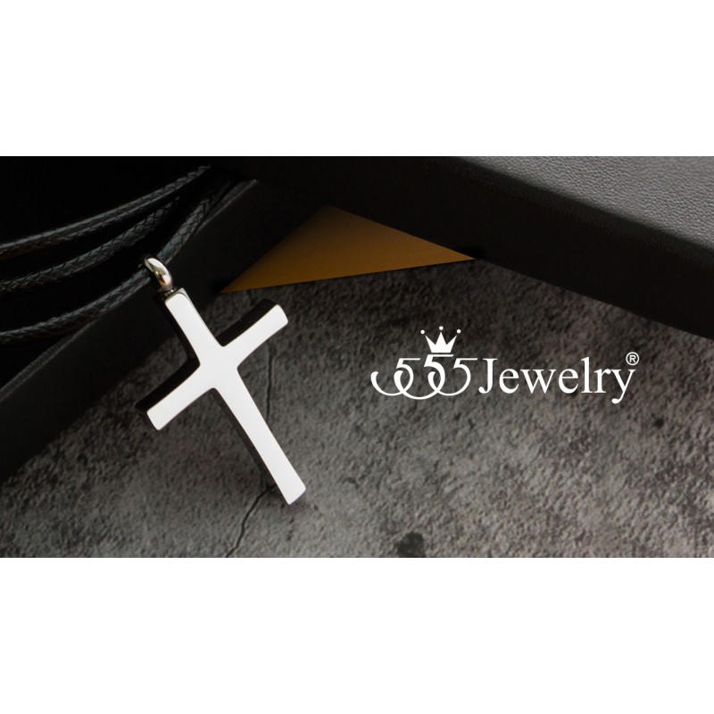 남성용 555Jewelry 스테인레스 스틸 크로스 목걸이 - 18인치 조정 가능한 블랙 로프 코드가 있는 크로스 펜던트 - 남성용 크로스 목걸이