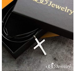 남성용 555Jewelry 스테인레스 스틸 크로스 목걸이 - 18인치 조정 가능한 블랙 로프 코드가 있는 크로스 펜던트 - 남성용 크로스 목걸이