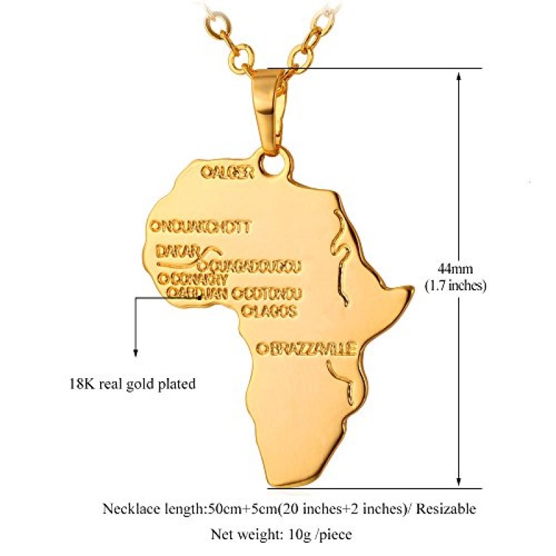 남성 여성을위한 U7 아프리카지도 펜던트 목걸이, 조절 가능한 체인이있는 Iced Out/스테인레스 스틸/18K 골드 도금 아프리카 국가지도 쥬얼리