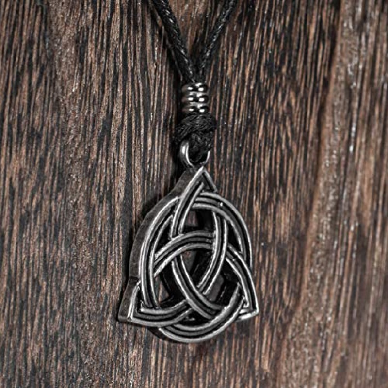 조절 가능한 블랙 코드 목걸이에 BlueRica Celtic Trinity Knot Triquetra 펜던트