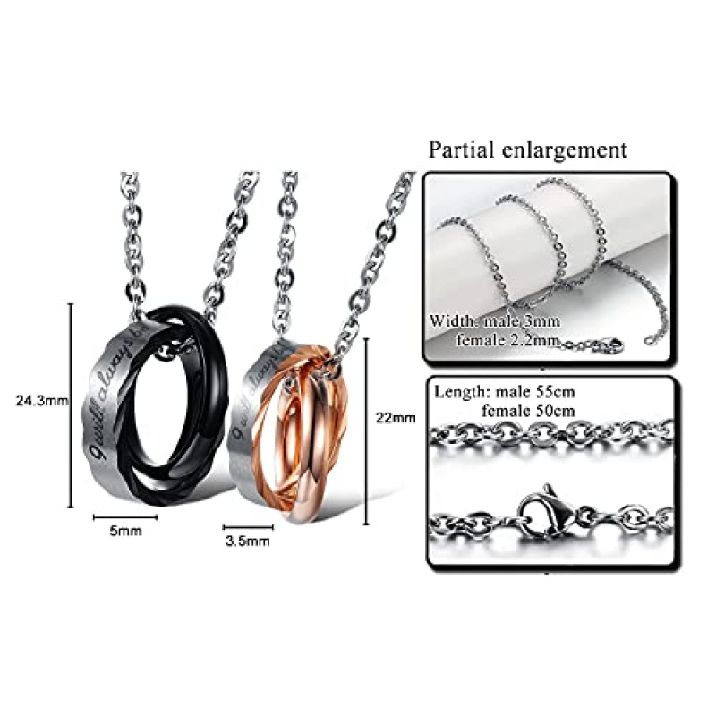 커플을위한 MAXVIN 매칭 목걸이 티타늄 약속 사랑 스테인레스 스틸 펜던트 목걸이 그를위한, 그녀의 보석 세트 기념일 선물