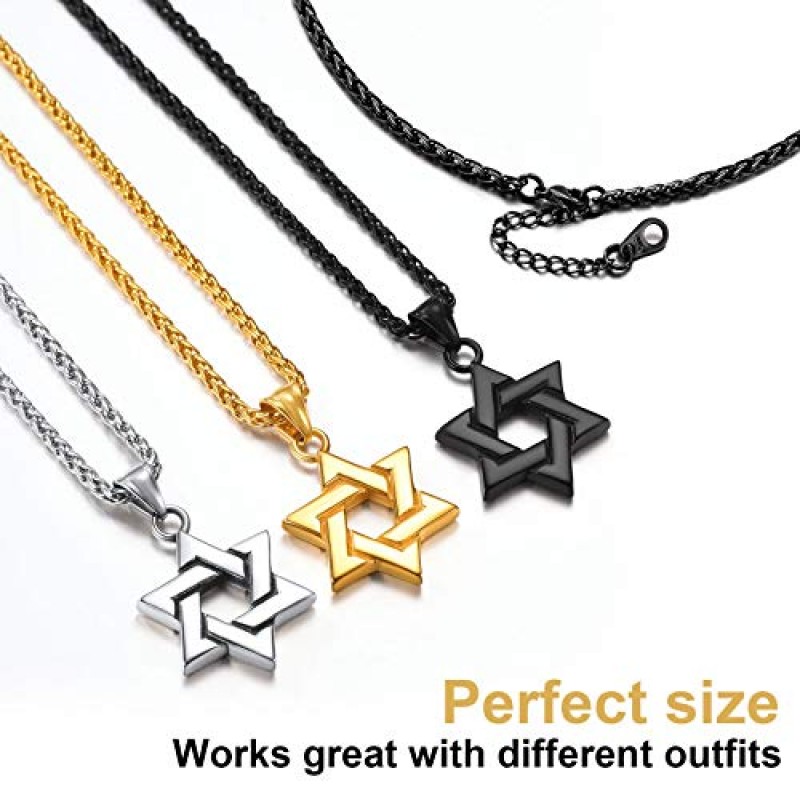 ChainsPro Magen David 스타 펜던트 체인 포함-55+5CM 조절 가능, 316L 스테인레스 스틸/골드 도금(선물 상자 보내기)