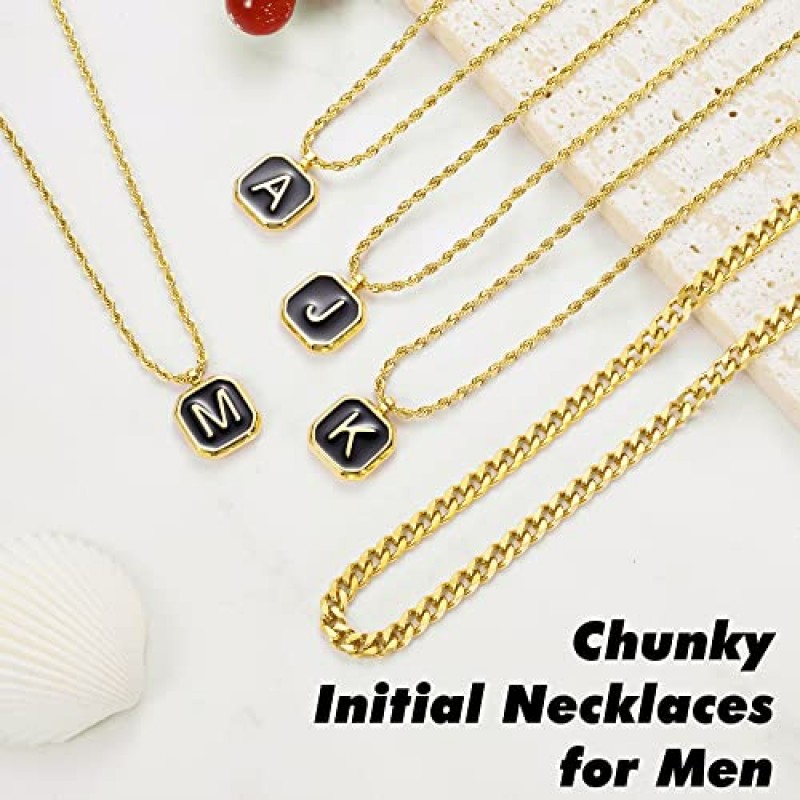 JSJOY 남성용 계층화 된 초기 목걸이 쿠바 체인 문자 초기 A-Z 펜던트 목걸이 Chunky Cuban Link Chain Choker 스테인레스 스틸 문자 목걸이 남성 쥬얼리