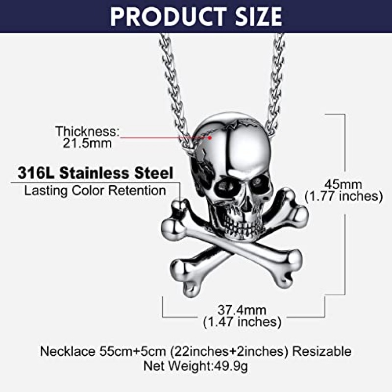 남성 여성을위한 Bandmax 해골 펜던트 목걸이 22 