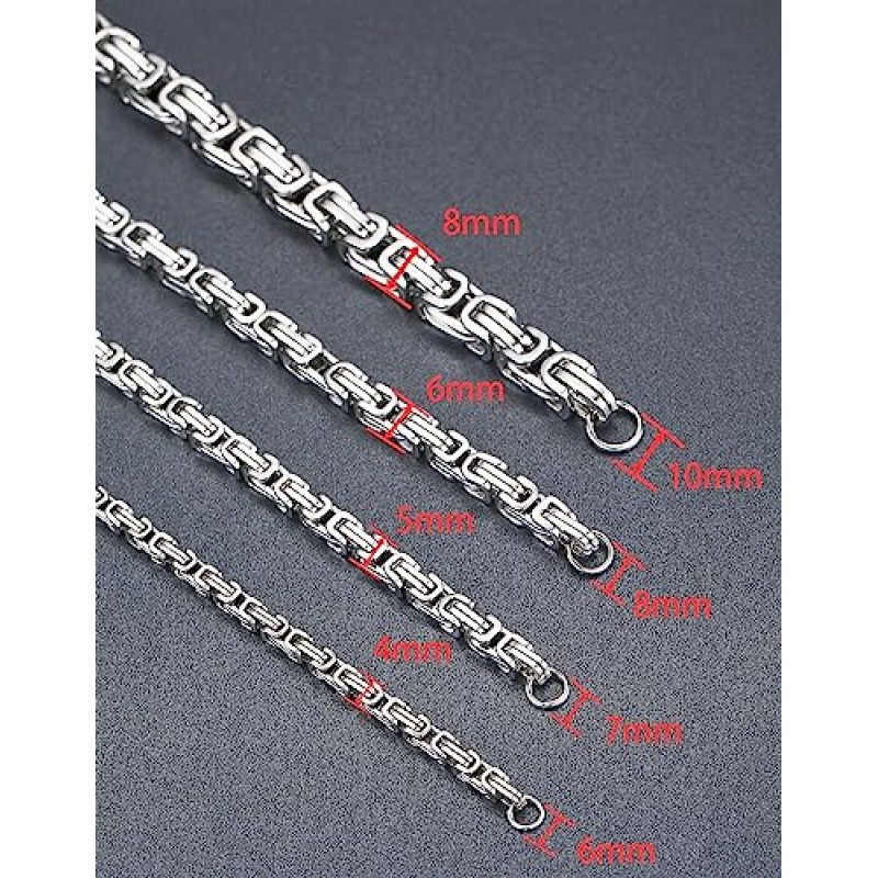 KDFISTEEL 너비 4mm/5mm/6mm/8mm, 길이 18-30인치 남성용 스테인레스 스틸 비잔틴 체인 목걸이