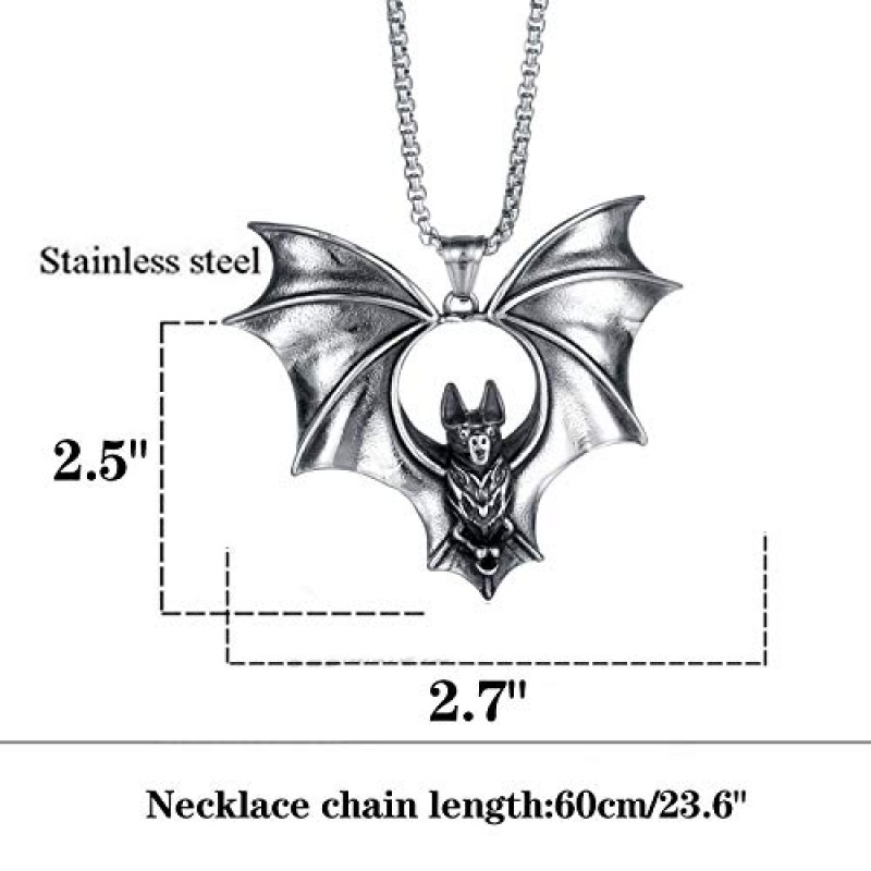 AZFVBQL 빈티지 박쥐 펜던트 목걸이 남자 선물 스테인레스 스틸 뱀파이어 박쥐 쥬얼리 (박쥐 목걸이-1)