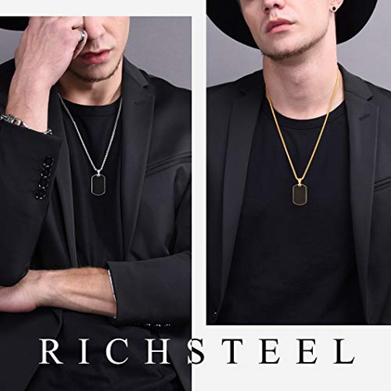 Richsteel 힙합 군대 스타일 탄소 섬유/성경/총알 개 태그 펜던트 목걸이 남성 여성 스테인레스 스틸/18K 골드 도금 개인 ID/이름 보석 (선물 상자 포함)