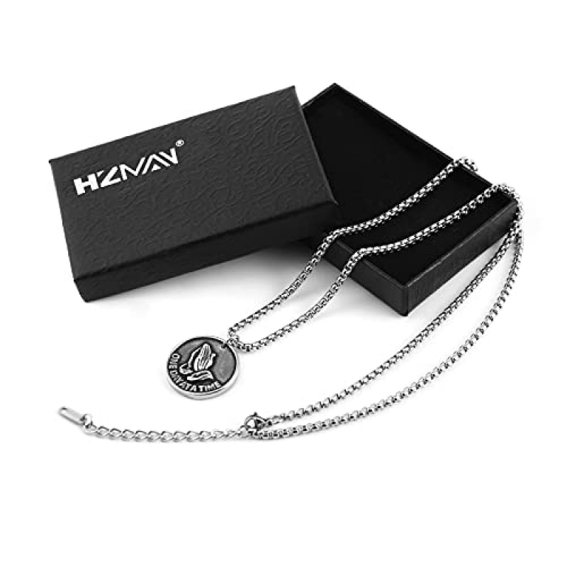 HZMAN 평온기도 십자가 스테인레스 스틸 펜던트 목걸이기도 손 동전 메달