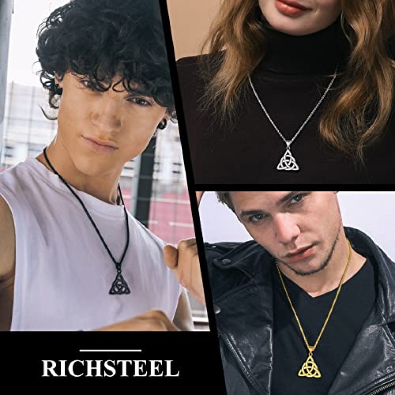 Richsteel 스테인레스 스틸 셀틱 매듭 Triquetra 펜던트 목걸이 남성 여성 보호 부적 부적 쥬얼리 (선물 상자 포함)