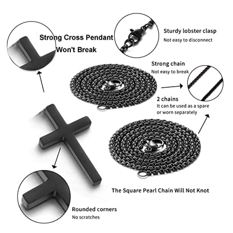 남자를위한 스테인레스 스틸 크로스 목걸이 남자를위한 소년 크로스 체인을위한 실버 크로스 목걸이 작은 크로스 펜던트 목걸이 간단한 보석
