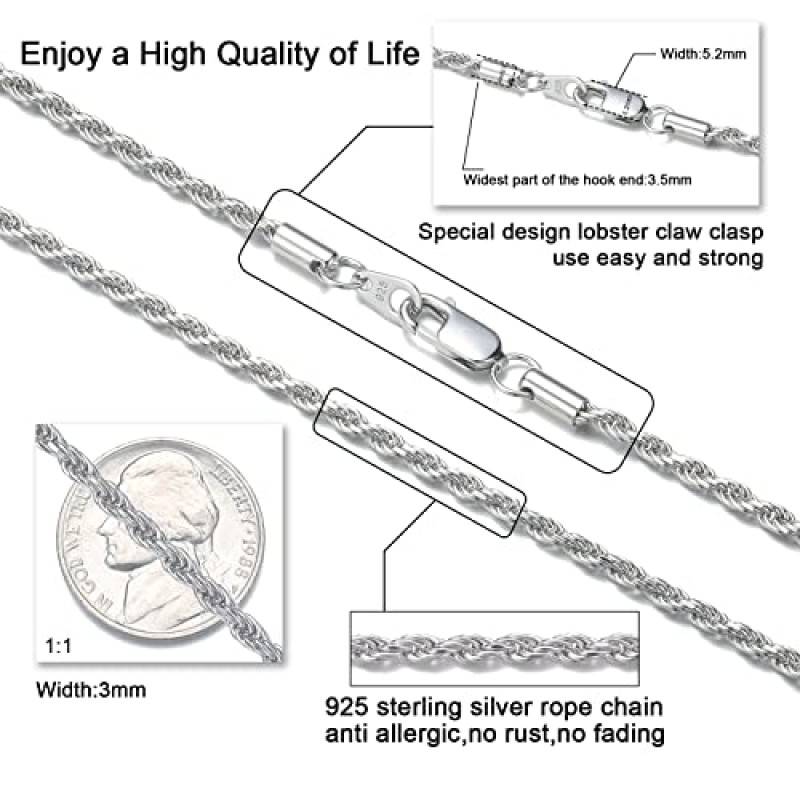 느낌 스타일 남자 목걸이 스테인레스 스틸 체인 925 실버 로프 체인 3-5mm 트위스트 로프 박스 목걸이 남성 여성을위한 14-30 인치 목걸이 소년 하이틴 보석 선물