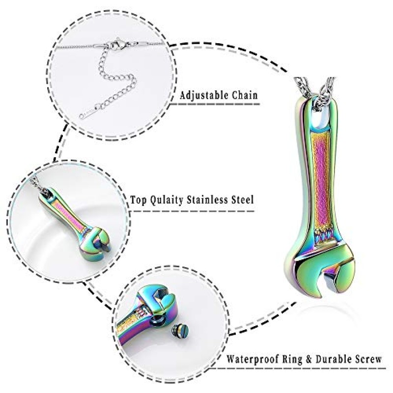 Shajwo 렌치 유골 여성을위한 유골 목걸이 남자 인간의 유골 홀더 유골 펜던트를위한 스테인레스 스틸 해머 화장 쥬얼리
