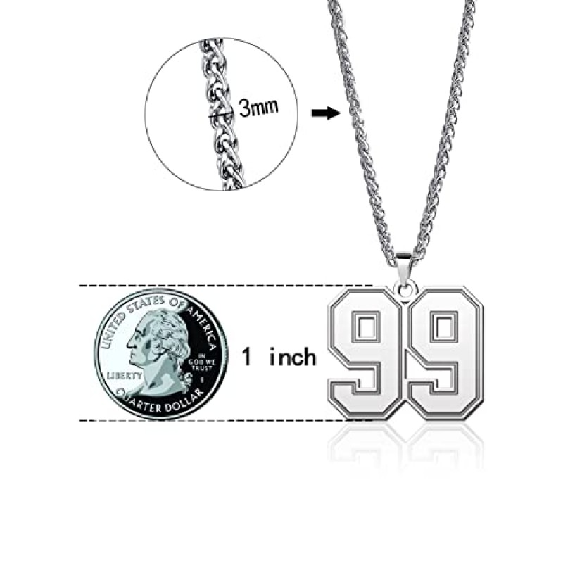 LuxglitterLin 남자 소년 번호 체인 목걸이 스포츠 저지 축구 번호 0 ~ 99 Stainles 스틸 25mm 높은 펜던트 스포츠 팬 쥬얼리 크리스마스 선물 쿠바 체인