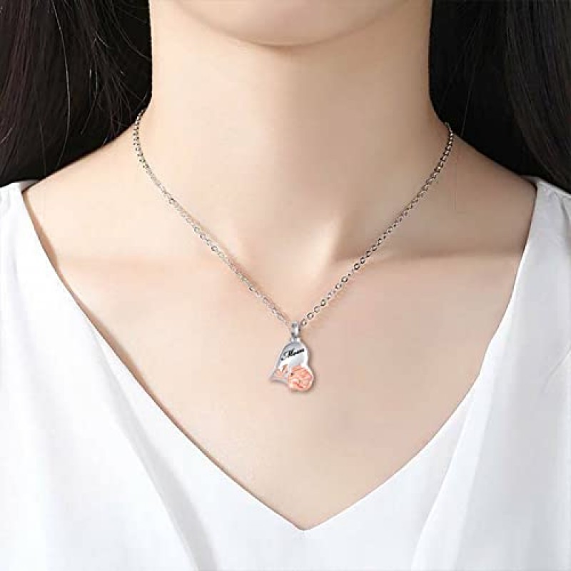LuxglitterLin 장미 꽃 Urn 목걸이 유골을위한 화장 쥬얼리 여성용 Heart Keepsake Memorial 로켓 쥬얼리