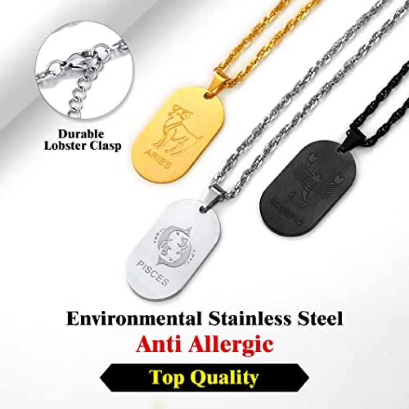 Richsteel 12 별자리 개 태그 펜던트 목걸이 남성 여성 스테인레스 스틸/18K 골드 도금 점성술 보석 조디악 매력 체인 (선물 상자 포함)