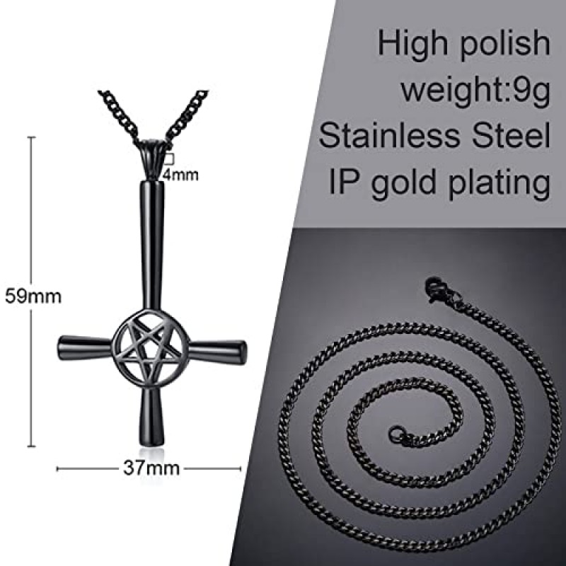 VNOX 사탄의 교회 Baphomet의 인감 멘데스의 사탄 염소 염소 머리 악마 펜던트 Leviathan Cross Lucifer 목걸이, 거꾸로 된 오각형 부적 쥬얼리