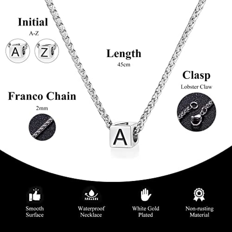 JSJOY 남성용 초기 목걸이 남성용 실버 작은 남성용 편지 목걸이 쥬얼리 선물 A-Z 대문자 스테인레스 스틸 프랑코 체인 목걸이 2023 그를위한 18 인치 졸업 선물