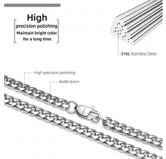 남자/소년을위한 MIMITLTY 마이애미 쿠바 체인 목걸이, 316L 스테인레스 스틸 4/6MM 너비 18/20/22/24 인치 길이 패션 랍스터 걸쇠 힙합 쥬얼리