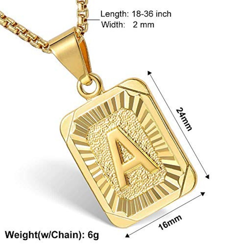 Hermah 26 골드 도금 스퀘어 캐피탈 초기 편지 참 펜던트 목걸이 남성 여성 박스 스틸 체인 22 인치