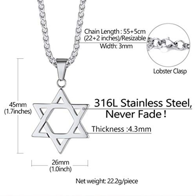 Richsteel 스타 데이비드 목걸이 여성용 남성용 스테인레스 스틸/18K 골드 도금 육각형 펜던트 유대인 이스라엘 쥬얼리