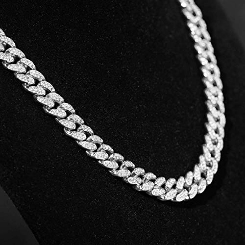 할루카카 남성용 골드 쿠바 링크 체인, 13MM 아이스 아웃 마이애미 스타일, 18K 리얼 골드 도금/플래티넘 화이트 골드 마감 팔찌 목걸이, 풀 CZ 다이아몬드 컷 프롱 세트, 선물 상자 포함