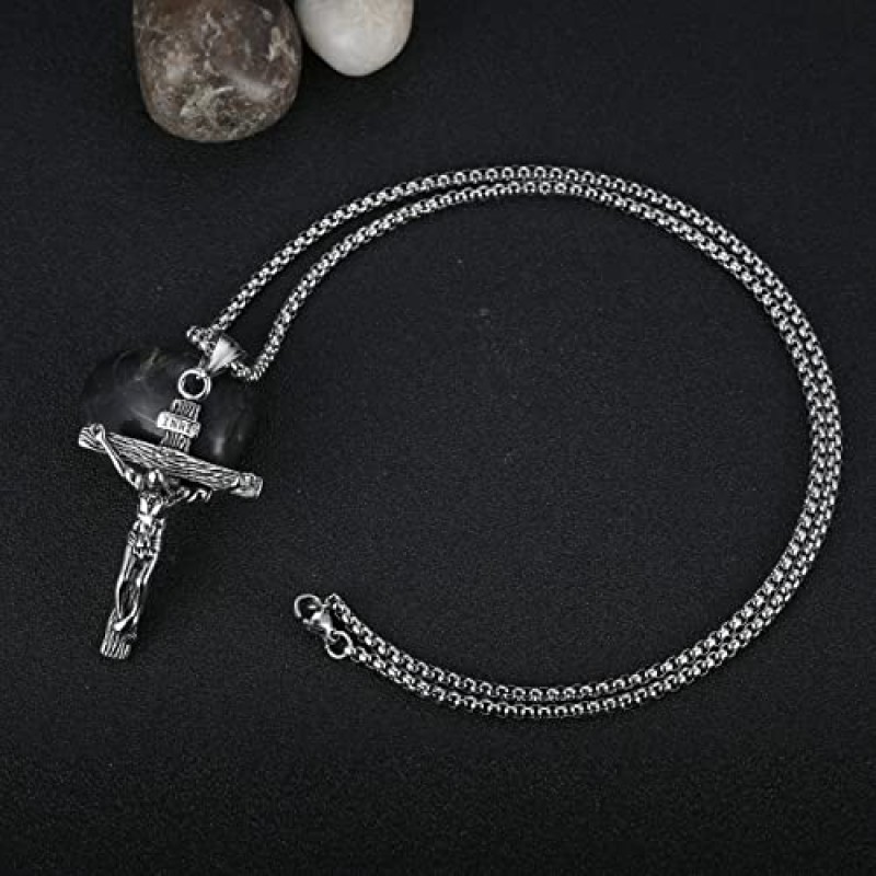 Rehoboth 예수 그리스도 INRI 십자가 십자가 펜던트 목걸이 소년 여성 남성 24 인치 스테인레스 스틸 체인