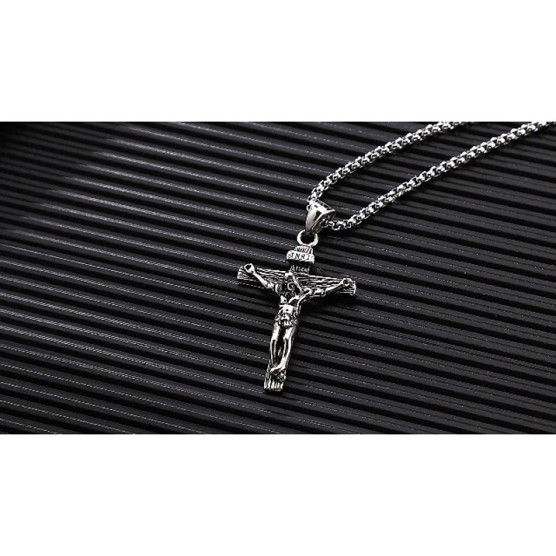 Rehoboth 예수 그리스도 INRI 십자가 십자가 펜던트 목걸이 소년 여성 남성 24 인치 스테인레스 스틸 체인