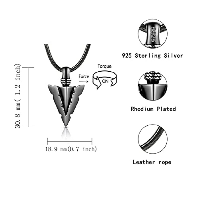 남성용 스털링 실버 항아리 목걸이: 화살촉 십자가 기념 펜던트 화장 애쉬 쥬얼리 사별 기념품 사랑하는 사람의 상실을 위한 선물