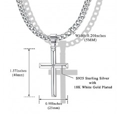 Milacolato 925 스털링 실버 크로스 목걸이 남성용 여성용 스테인레스 스틸 다이아몬드 컷 커브 쿠바 링크 체인 섬세한 마이애미 쿠바 목걸이 18K 화이트 골드 도금 고광택 경 사진 가장자리 크로스 펜던트 목걸이 남성용 여성용 18-30 인치