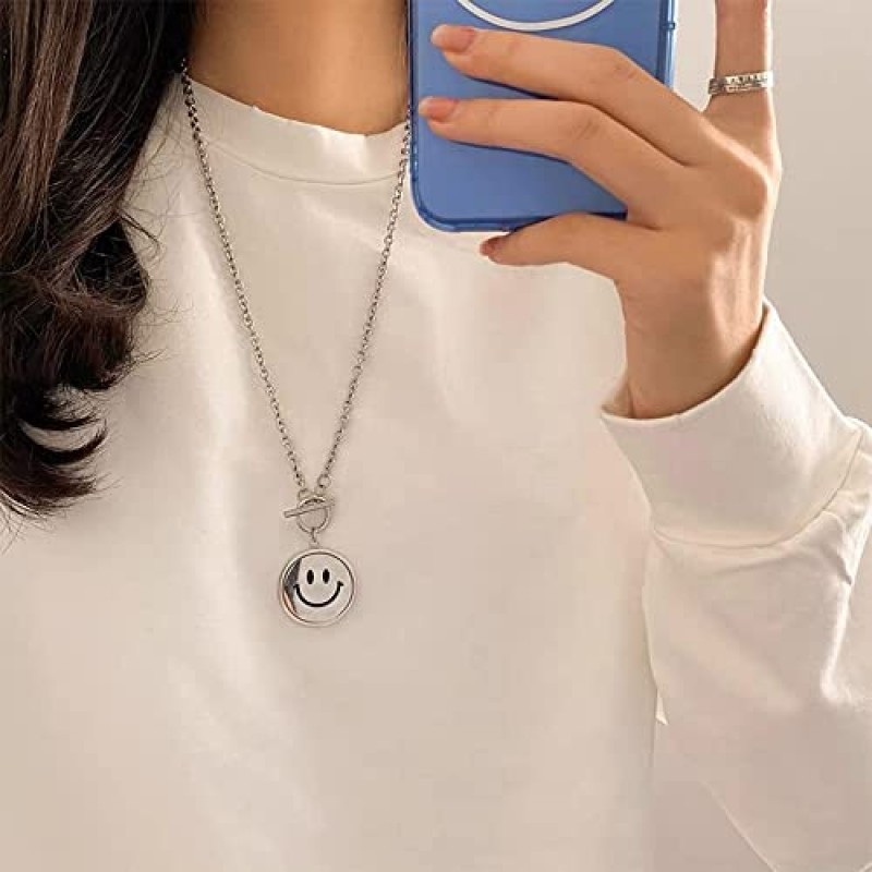 회전식 스마일 크라이 해바라기 변경 기분 초커 목걸이 남성 여성 소년 안티 불안 피젯 평화 스피너 펜던트 영감 성명 티타늄 스테인레스 스틸 커플 체인 남자 친구 여자 친구 발렌타인 생일 선물