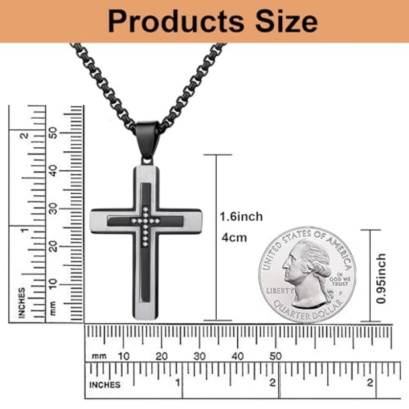 남성용 Dowos 크로스 펜던트 목걸이, 대형 예수 그리스도 316L 스테인레스 스틸 크로스 펜던트 목걸이, 남성용 박스 체인 헤비 듀티 목걸이