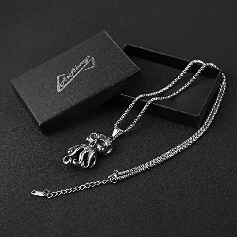 AsAlways 스테인레스 스틸 레트로 고딕 해골 스타일 칵테일 파티 바이커 펜던트 목걸이