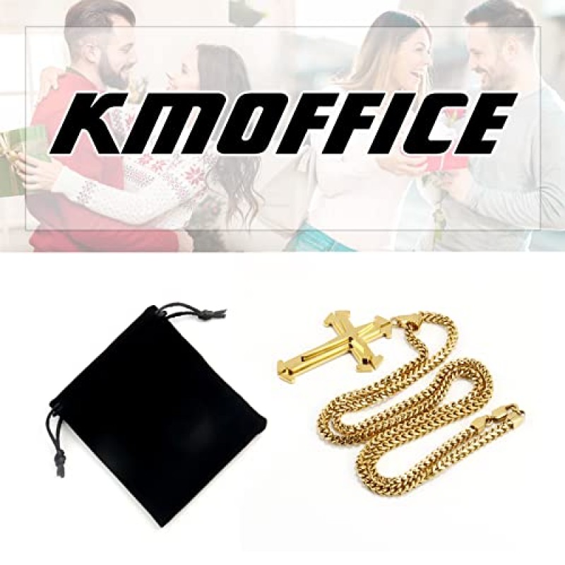남성용 KMOFFICE 크로스 목걸이 - 18k 골드/실버/블랙/블루 스테인레스 스틸 크로스 펜던트 목걸이, 남성 여성과 소년을 위한 보석 선물, 박스 링크 체인 3mm 너비, 18/24인치