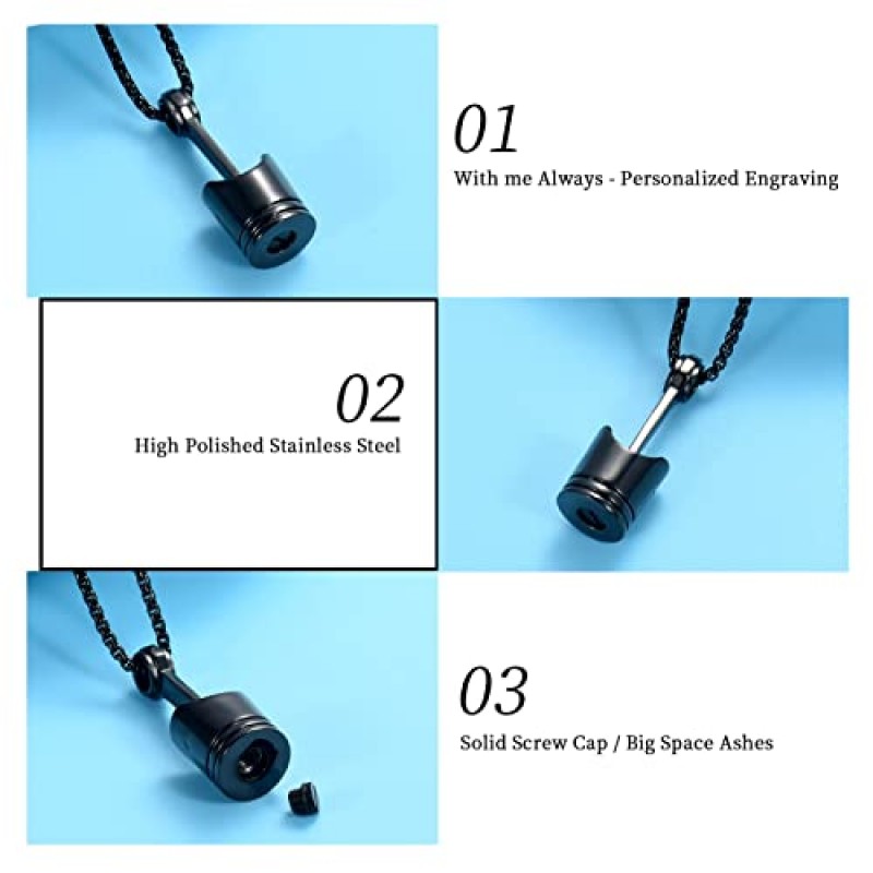 자동차 부품 스테인레스 스틸 피스톤 화장 Urn 목걸이 남성용 Keepsake Memorial Jewelry Hold Ashes