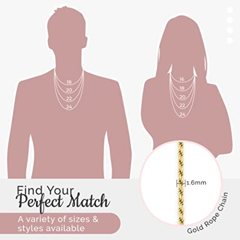 MAZZERI 솔리드 골드 도금 스털링 실버 이탈리아 1.3mm & 1.6mm 다이아몬드 컷 브레이드 로프 체인 목걸이 남성 여성, 925 스털링 실버 이탈리아산