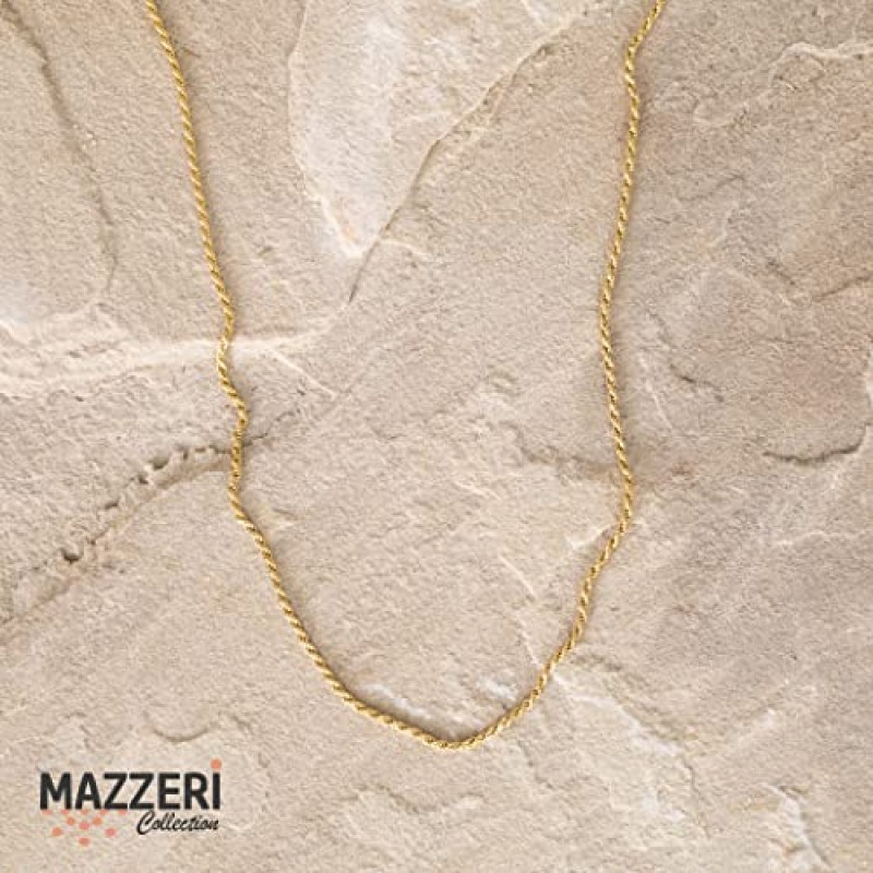 MAZZERI 솔리드 골드 도금 스털링 실버 이탈리아 1.3mm & 1.6mm 다이아몬드 컷 브레이드 로프 체인 목걸이 남성 여성, 925 스털링 실버 이탈리아산