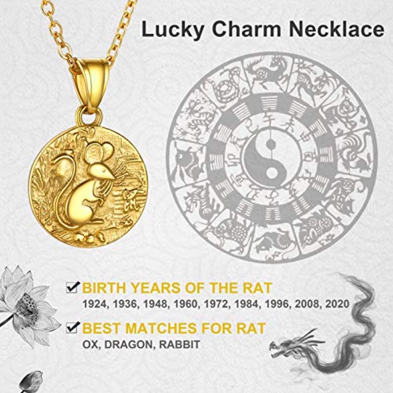 GOLDCHIC JEWELRY 중국어 조디악 동전 목걸이, 골드 라운드 디스크 수제 동물 펜던트 부적 행운의 매력 목걸이 여성/소녀, 생일 선물 (선물 상자 포함)