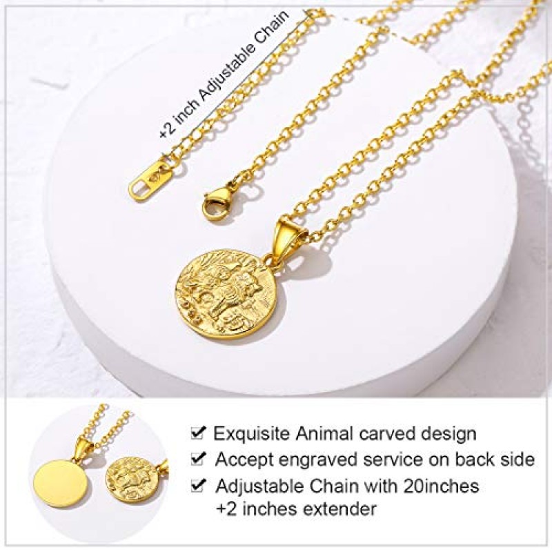 GOLDCHIC JEWELRY 중국어 조디악 동전 목걸이, 골드 라운드 디스크 수제 동물 펜던트 부적 행운의 매력 목걸이 여성/소녀, 생일 선물 (선물 상자 포함)