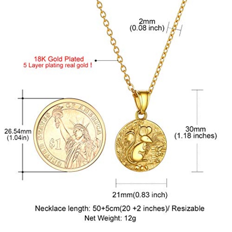 GOLDCHIC JEWELRY 중국어 조디악 동전 목걸이, 골드 라운드 디스크 수제 동물 펜던트 부적 행운의 매력 목걸이 여성/소녀, 생일 선물 (선물 상자 포함)