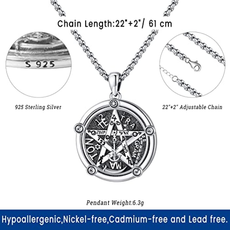 Eusense Wiccan 쥬얼리 925 스털링 실버 오각형 목걸이 여성용 달 마녀 쥬얼리 Hecate Lilith 목걸이 이교도 쥬얼리 Nudo De Bruja Plata 925 Original Tetragrammaton Amuleto de Proteccion