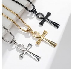 Rnivida 남자 Ankh 크로스 목걸이 24 인치 체인 스테인레스 스틸 콥트 Ankh 펜던트 목걸이