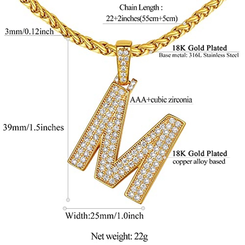 FindChic 블링 CZ 남성 여성을위한 큰 초기 목걸이 힙합 18K 골드 도금 이름 대문자 펜던트 랩퍼를위한 맞춤 보석, 선물 상자 포함