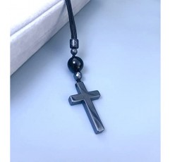 Ecooon 천연 블랙 전기석 크로스 펜던트 목걸이 혼합 적철광, 수제 보호 풍수 치유 차크라 전기석 보석 여성과 남성을위한 부정적인 에너지 보석에 대한